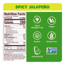 Load image into Gallery viewer, Nutrition Label Spicy Jalapeño Sweet Potato Chips in premium Avocado Oil 1oz. Keto and Gluten-free snack