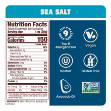Load image into Gallery viewer, Nutrition Label Sea Salt Sweet Potato Chips in Avocado Oil 5oz - 8 Bags