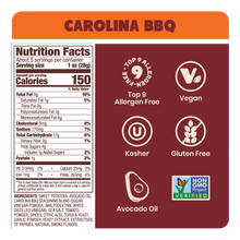 Load image into Gallery viewer, Nutrition Label Carolina BBQ Sweet Potato Chips in Avocado Oil