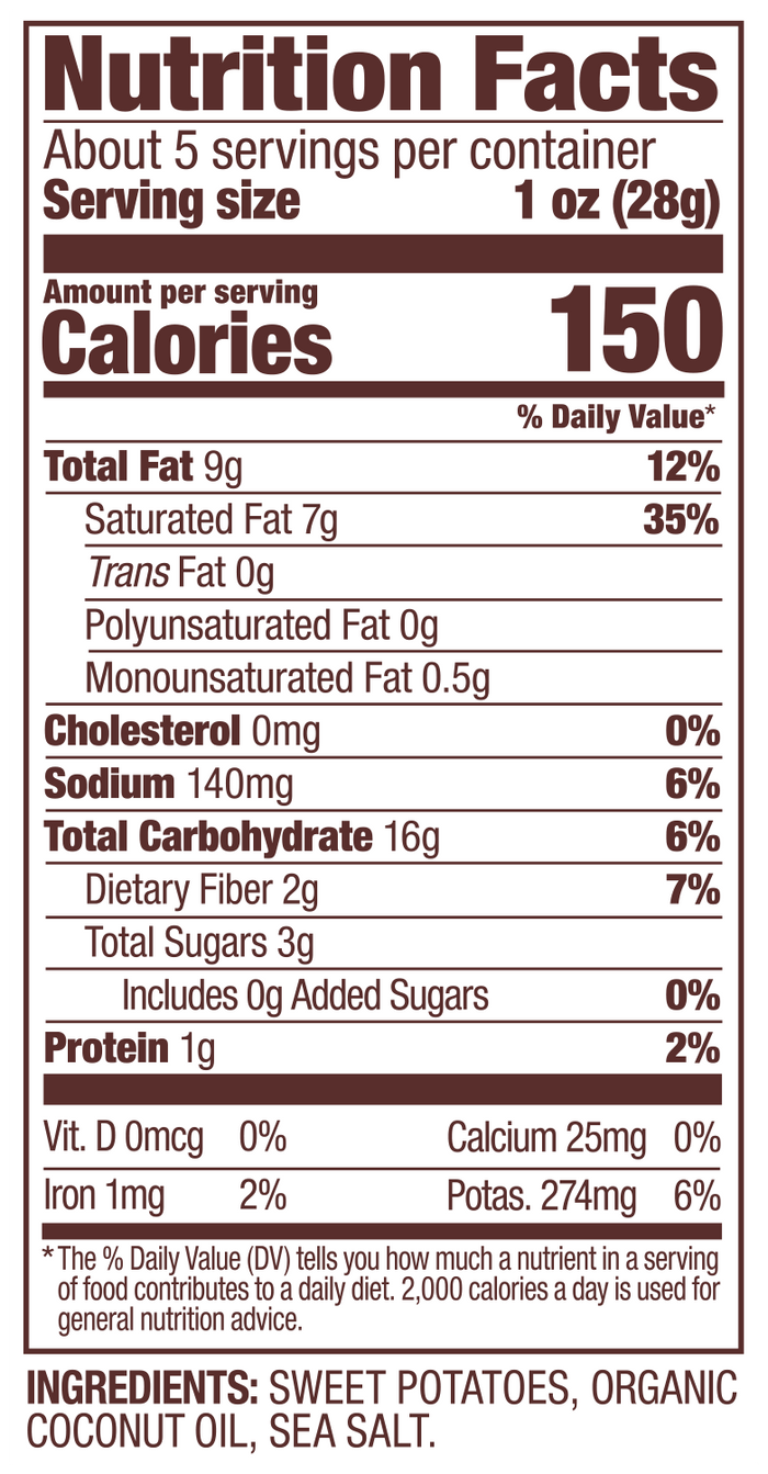 Jackson's Sweet Potato Chips nutrition label