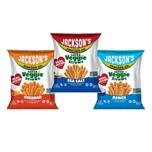 Load image into Gallery viewer, Jacksons Variety Pack Super Veggie Straws 0.75oz Snack Size Bags. Great for lunch boxes. Free of the top 9 allergens. On-the-go snacks.
