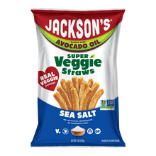 Load image into Gallery viewer, Jackson's Super Veggie Straws in Sea Salt flavor - premium snacks cooked in avocado oil with real veggies. Discover crispy, allergen-free veggie straws perfect for everyday snacking, kids snacks, and road trips.