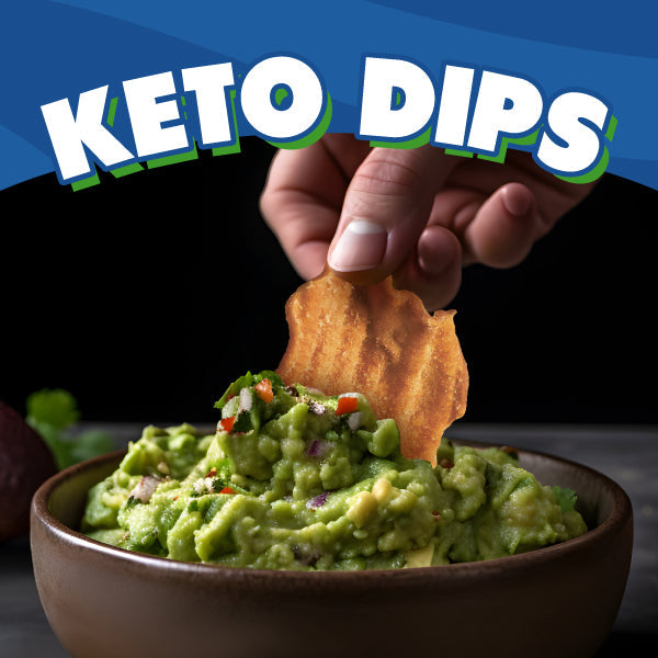 Keto Friendly Dip Blog Image showing guacamole and wavy chip