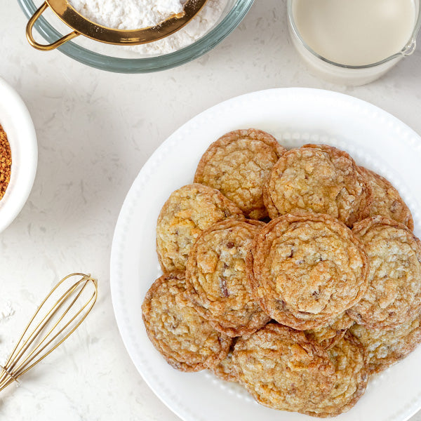 Plate of chocolate potato chip cookies