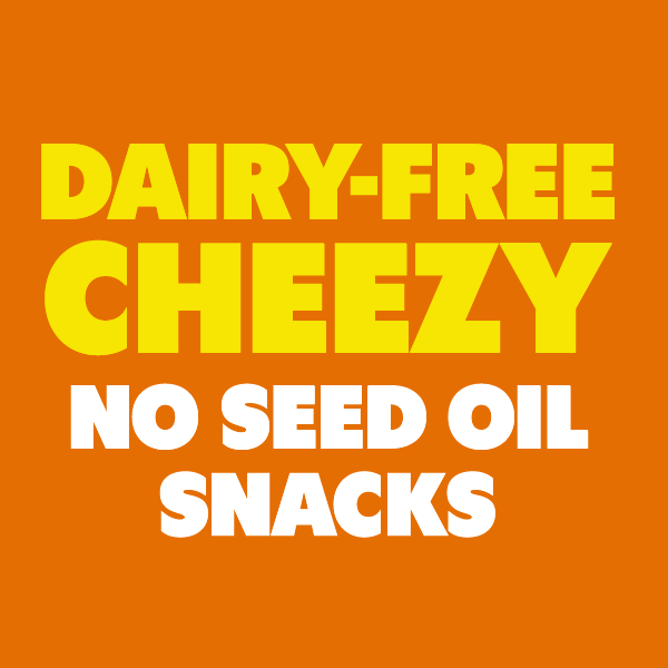 A colorful assortment of dairy-free cheezy snacks and chips cooked in avocado oil
