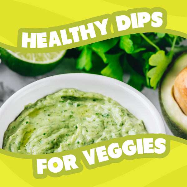 healthy dips for veggies blog post graphic with Avocado Lime Ranch Dip