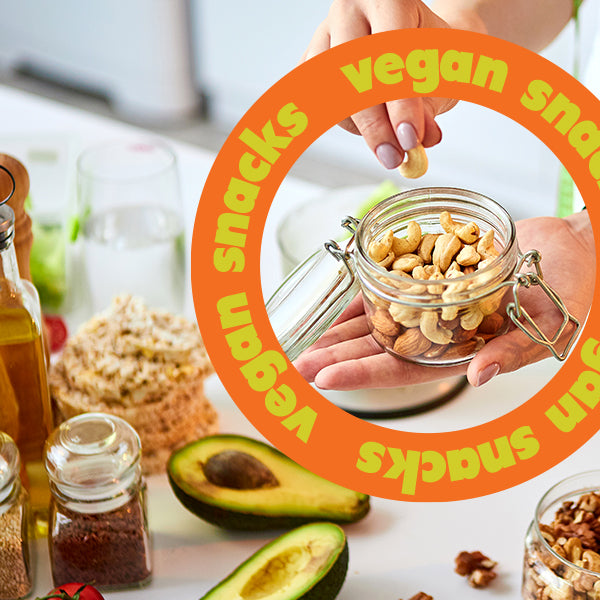 vegan snacks including nuts and avocado