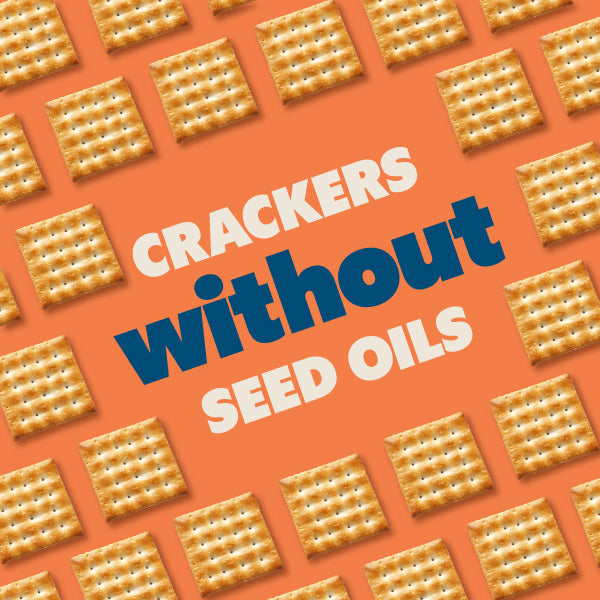 "Crackers without Seed Oils" blog graphic with saltines in a pattern