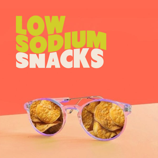 low sodium snacks graphic with sunglasses and sweet potato chips