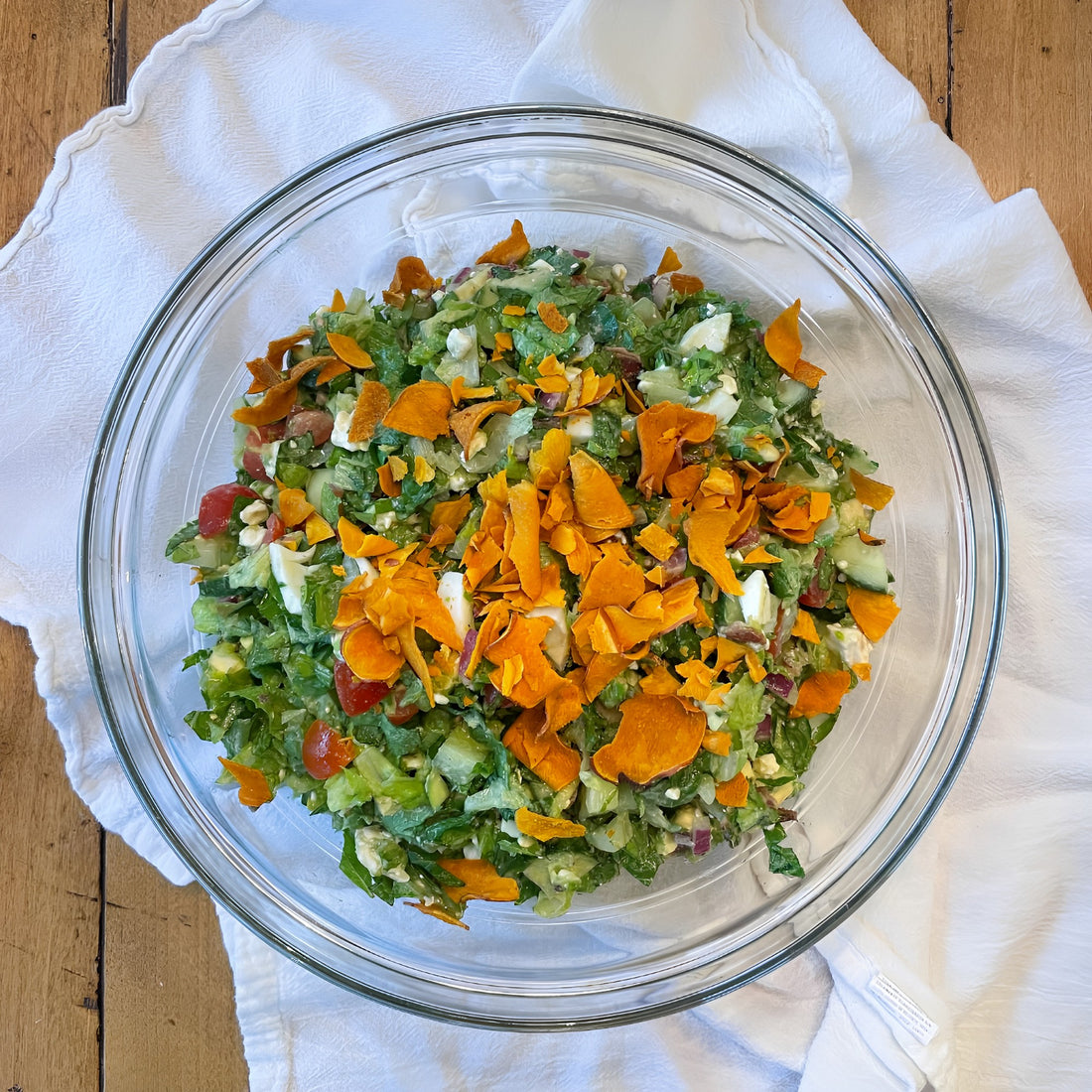 Bowl of salad on a table