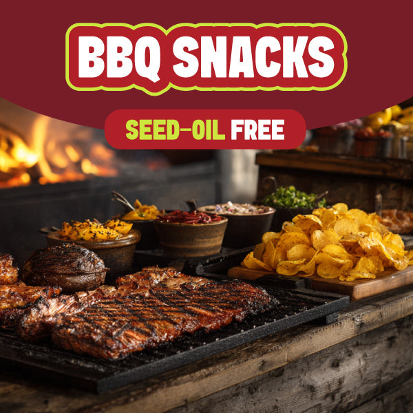 bbq seed oil-free snacks next to barbecue ribs