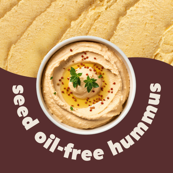 seed oil-free hummus brands graphic with bowl