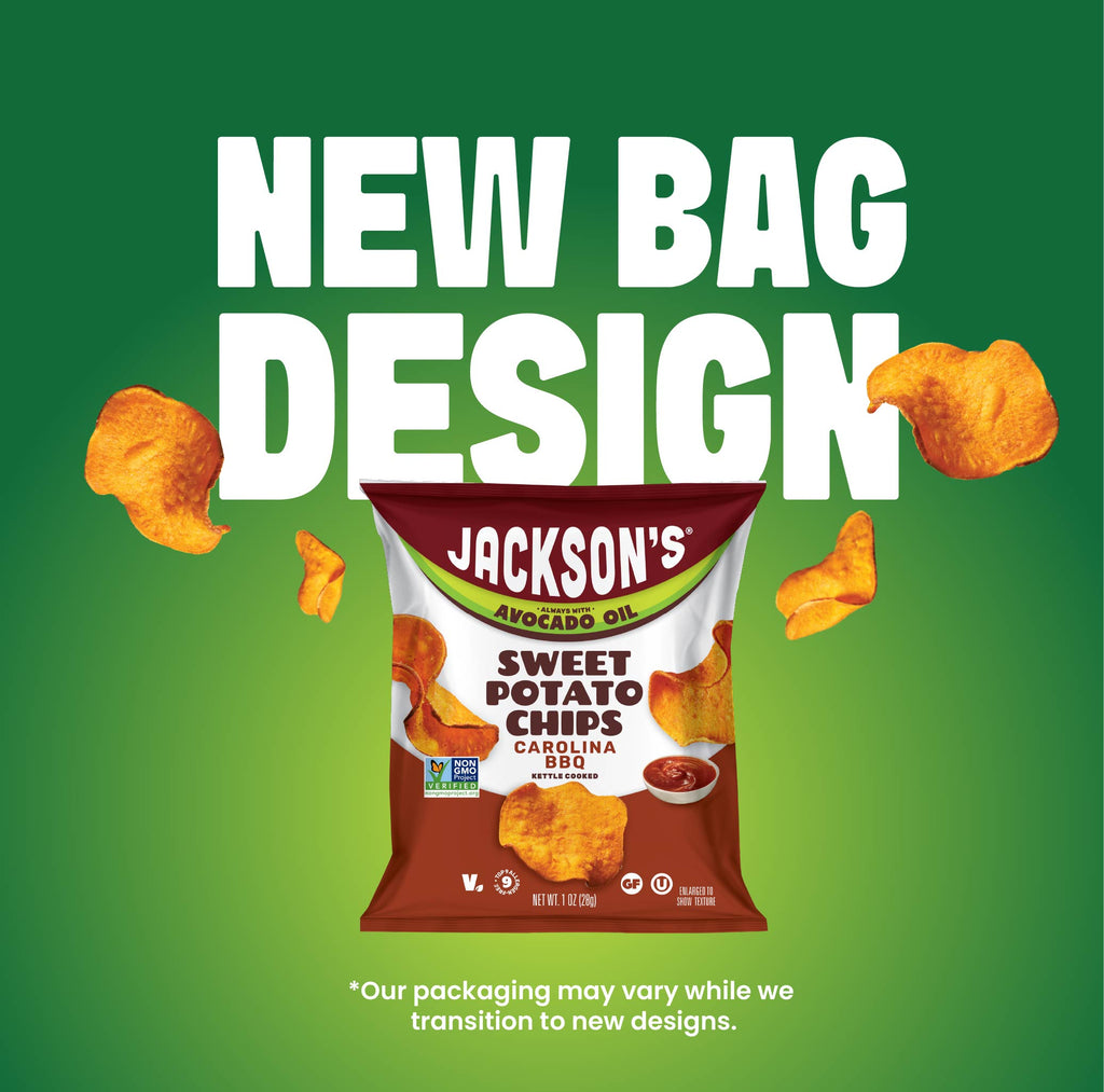 Carolina BBQ Sweet Potato Chips New Bag Design 1oz, new bag design coming, our packaging may very while we transition to new designs.