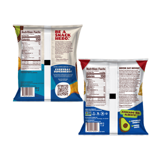 Jackson's 1oz bags of Sea Salt Chips Sweet Potato and Kettle Chip. Back of the bag nutrition label.