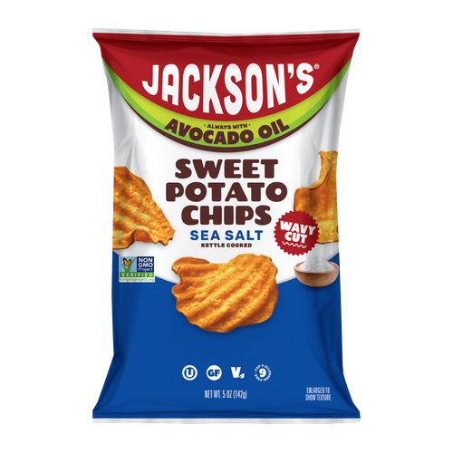 Jackson's Wavy Sea Salt Sweet Potato Chips made with sweet potatoes and avocado oil