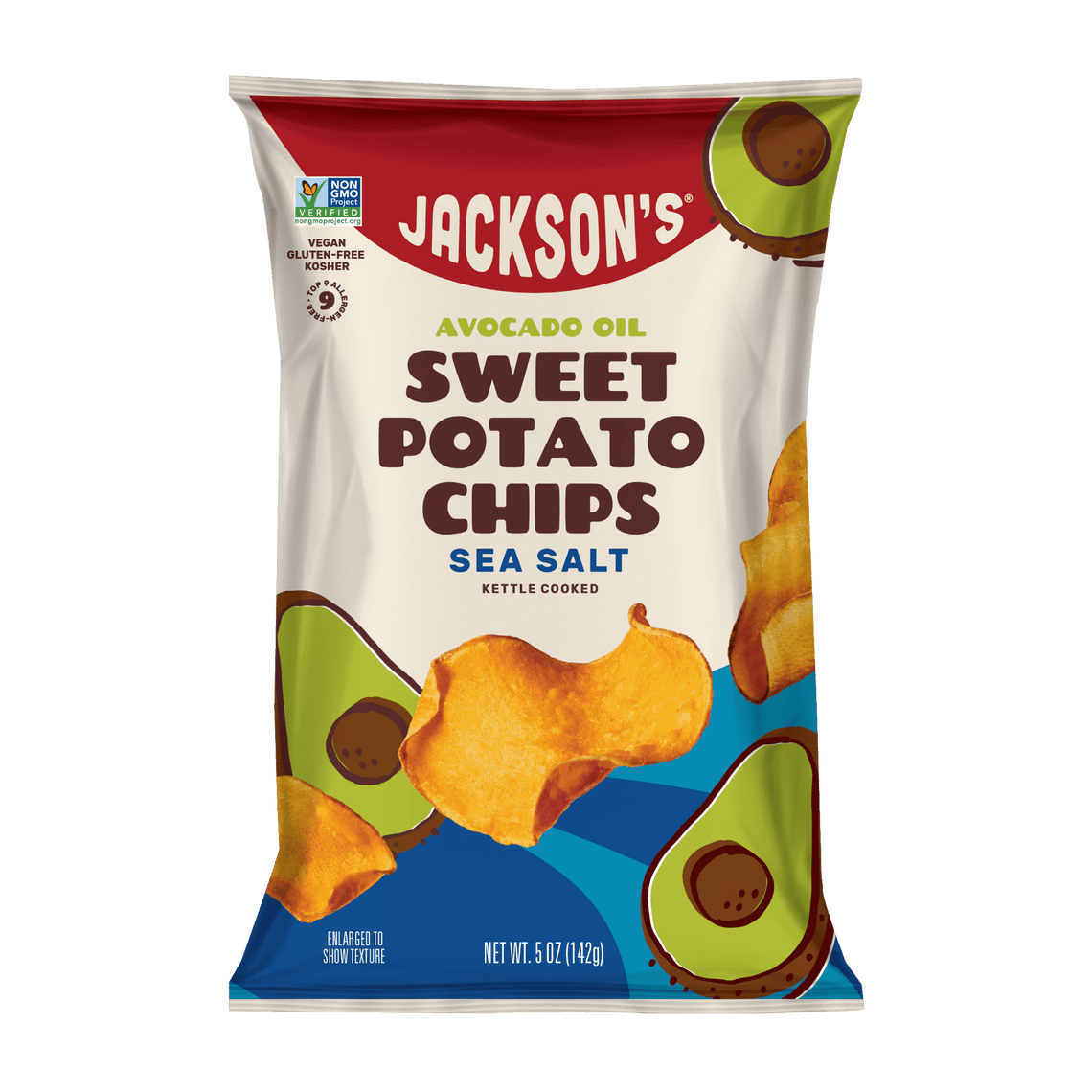 Jackson's Sea Salt Sweet Potato Kettle Chips in Avocado Oil 5oz. Dairy-free & Paleo