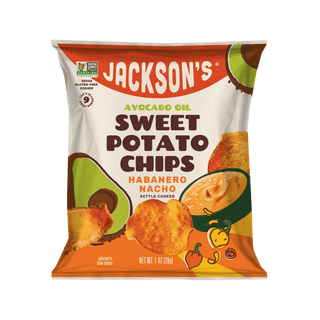 Habanero Nacho Sweet Potato Chips in Avocado Oil 1oz. Vegan and dairy-free snack