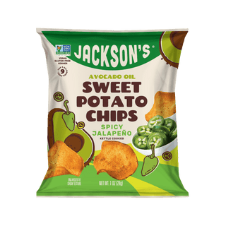 Jackson's kettle-cooked Spicy Jalapeño Sweet Potato Chips in Avocado Oil 1oz. Gluten-free & vegan chips