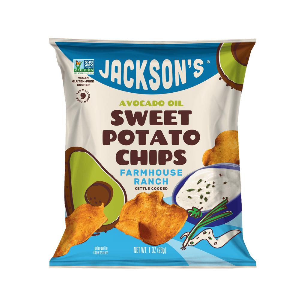 Vegan Farmhouse Ranch Sweet Potato Chips in Avocado Oil 1oz. Grain-free chips