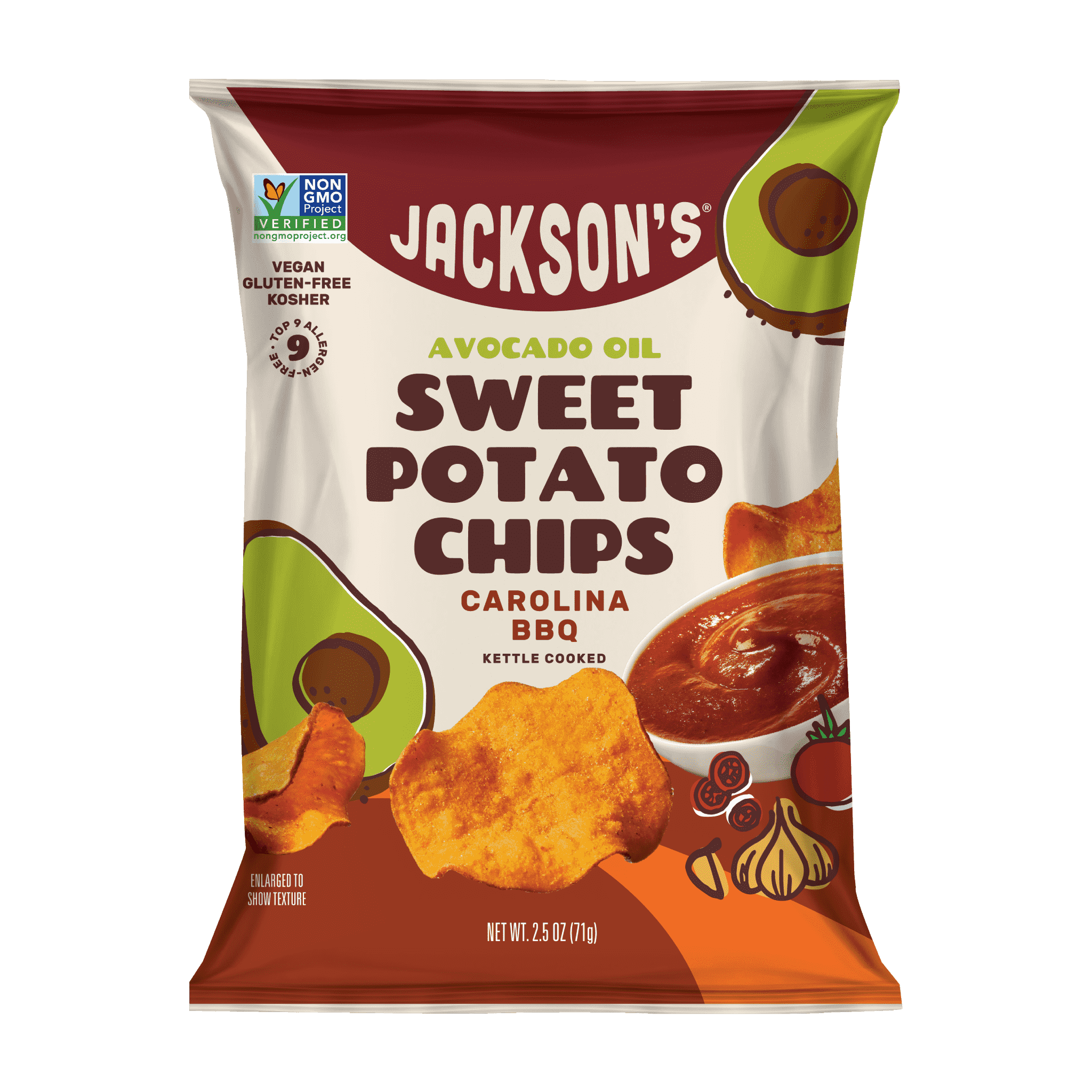 Carolina BBQ Sweet Potato Chips in Avocado Oil 2.5oz. 9-Allergen Free & keto chips