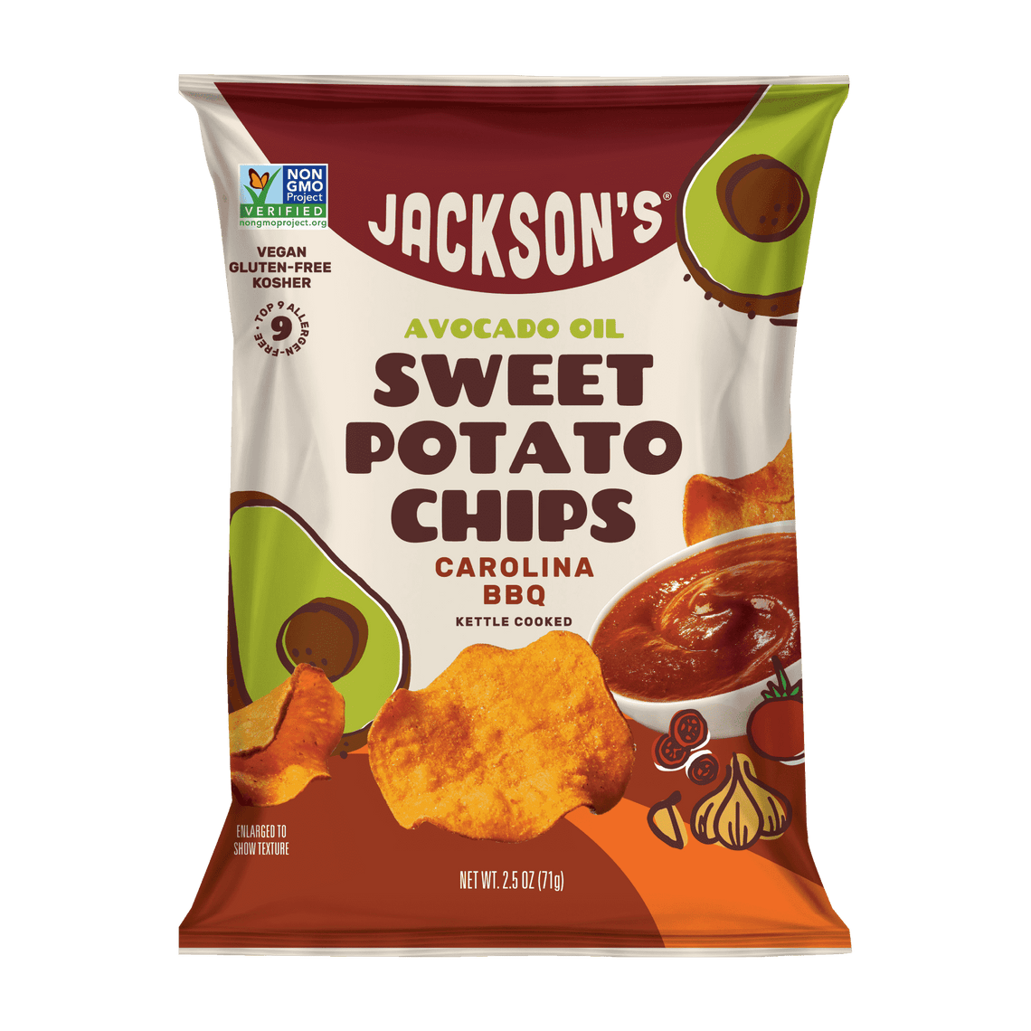 Carolina BBQ Sweet Potato Chips in Avocado Oil 2.5oz. 9-Allergen Free & keto chips