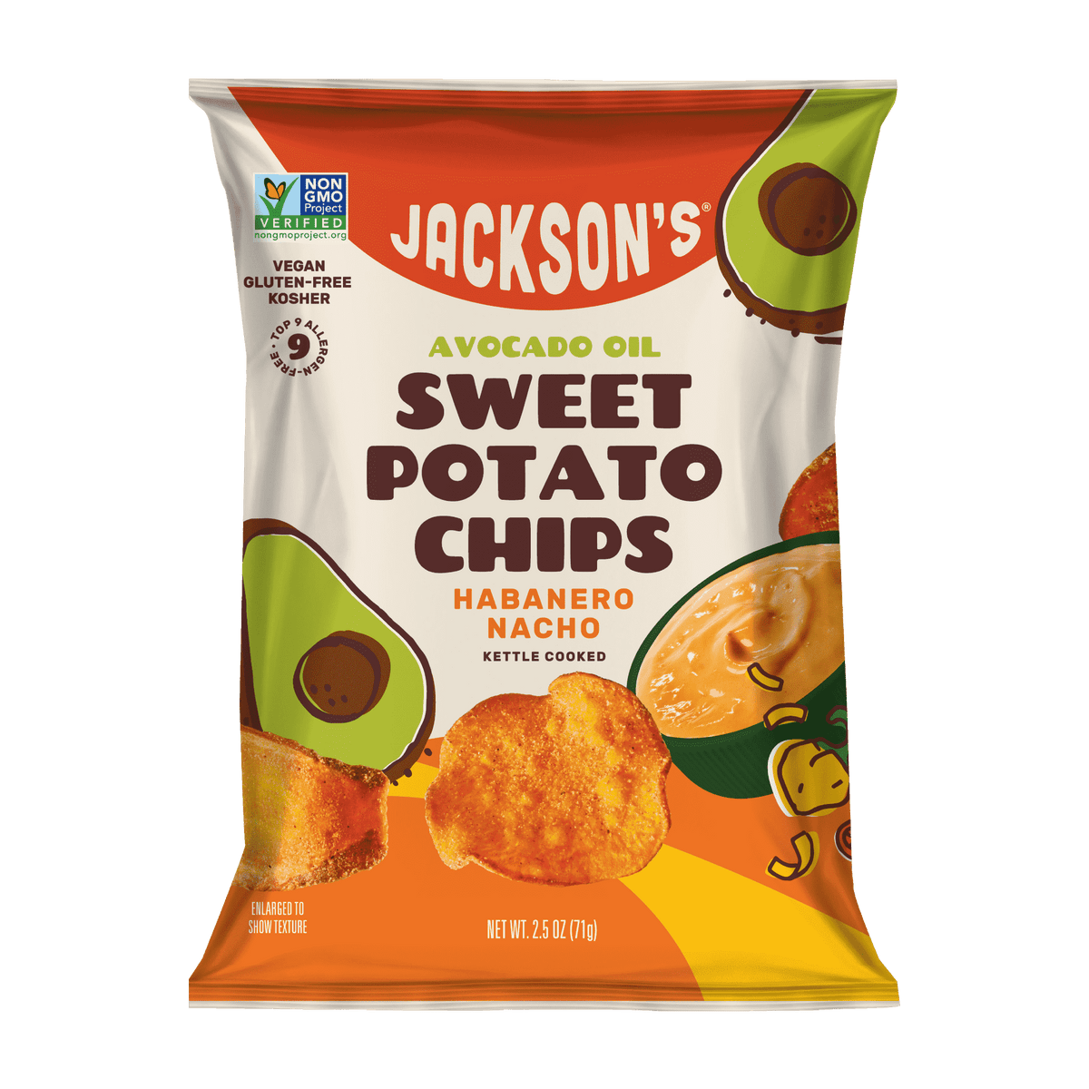 Habanero Nacho Sweet Potato Chips in Avocado Oil 2.5oz. Spicy Vegan Snack