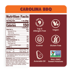 Nutrition Label Carolina BBQ Sweet Potato Chips in Avocado Oil 1oz - 30 Bags. Whole30 snack