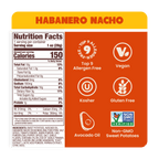 Nutrition Label Habanero crunchy Nacho Sweet Potato Chips in Avocado Oil 1oz - 30 Bags. Whole30-approved and paleo snack