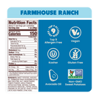 Nutrition Label of vegan Farmhouse Ranch Sweet Potato Chips in Avocado Oil 5oz - 8 Bags. No seed oil chips
