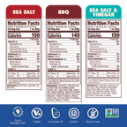 Jackson's Kettle Chips Cooked in Avocado Oil Nutrition Label Sea Salt, BBQ, Sea Salt & Vinegar