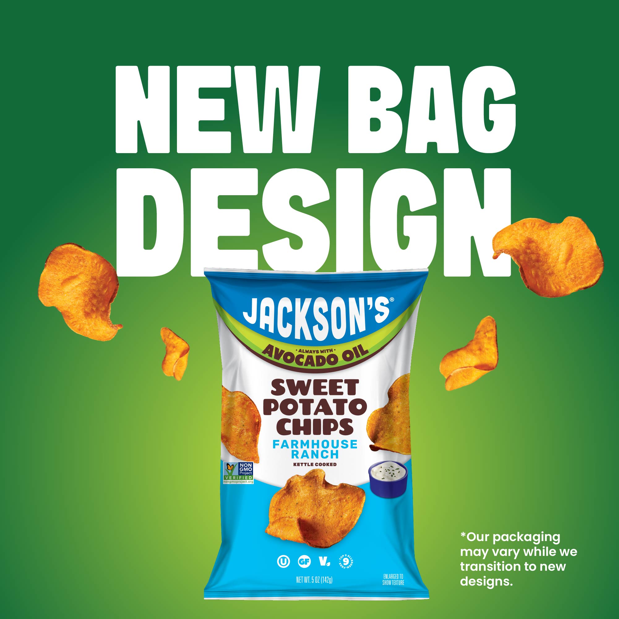 Farmhouse Ranch Sweet Potato Chips New Bag Design 5oz, new bag design coming, our packaging may very while we transition to new designs.
