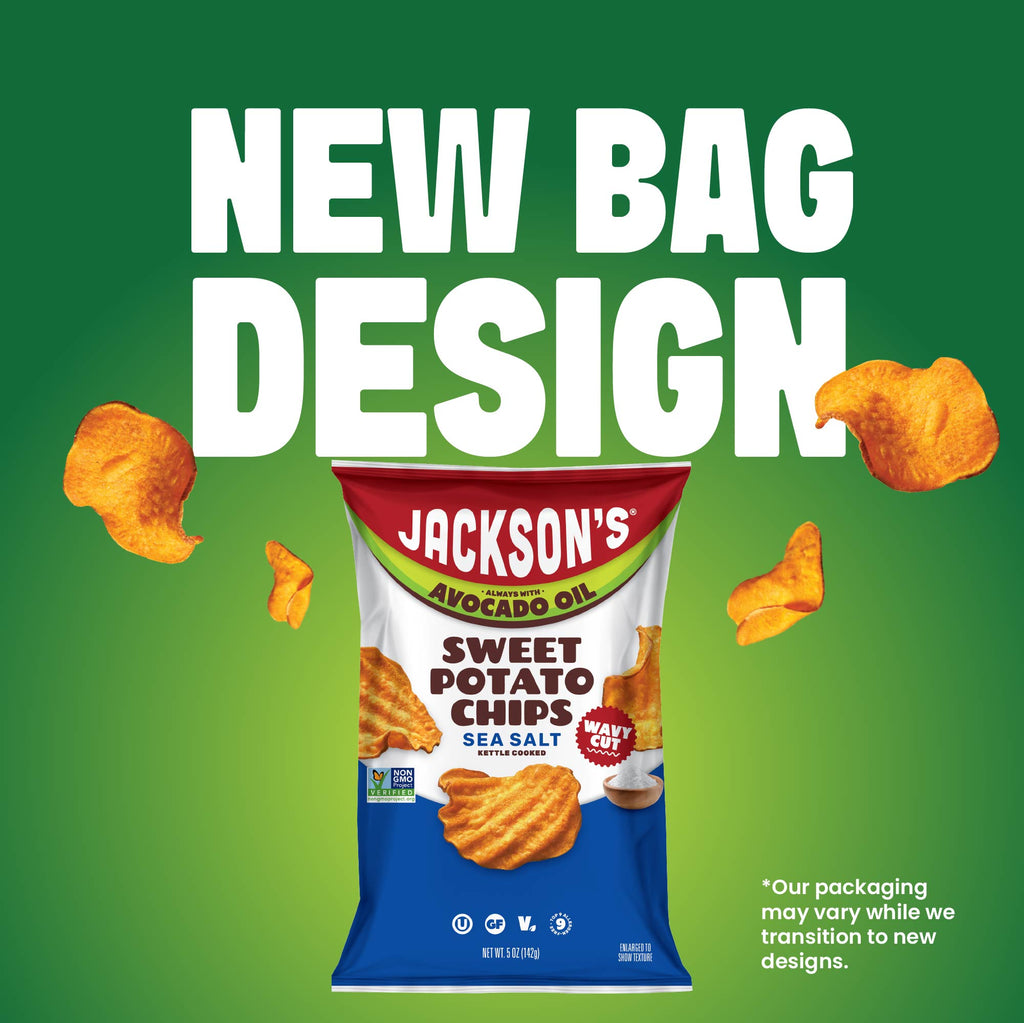 Sea Salt Wavy Sweet Potato Chips New Bag Design 5oz, new bag design coming, our packaging may very while we transition to new designs.