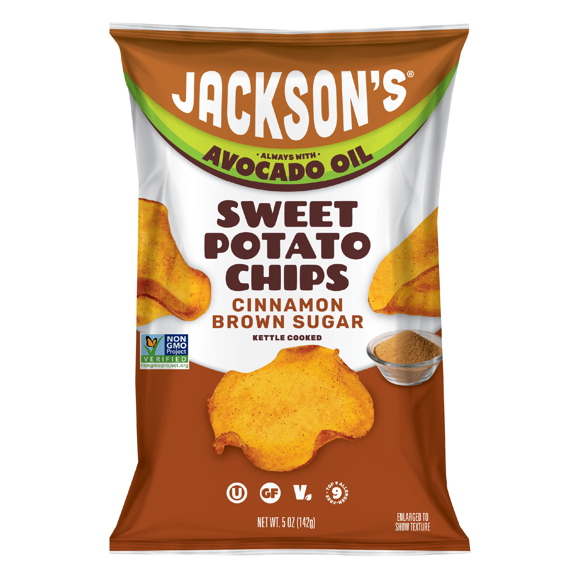 Jackson's Cinnamon Brown Sugar Sweet Potato Chips Front Bag