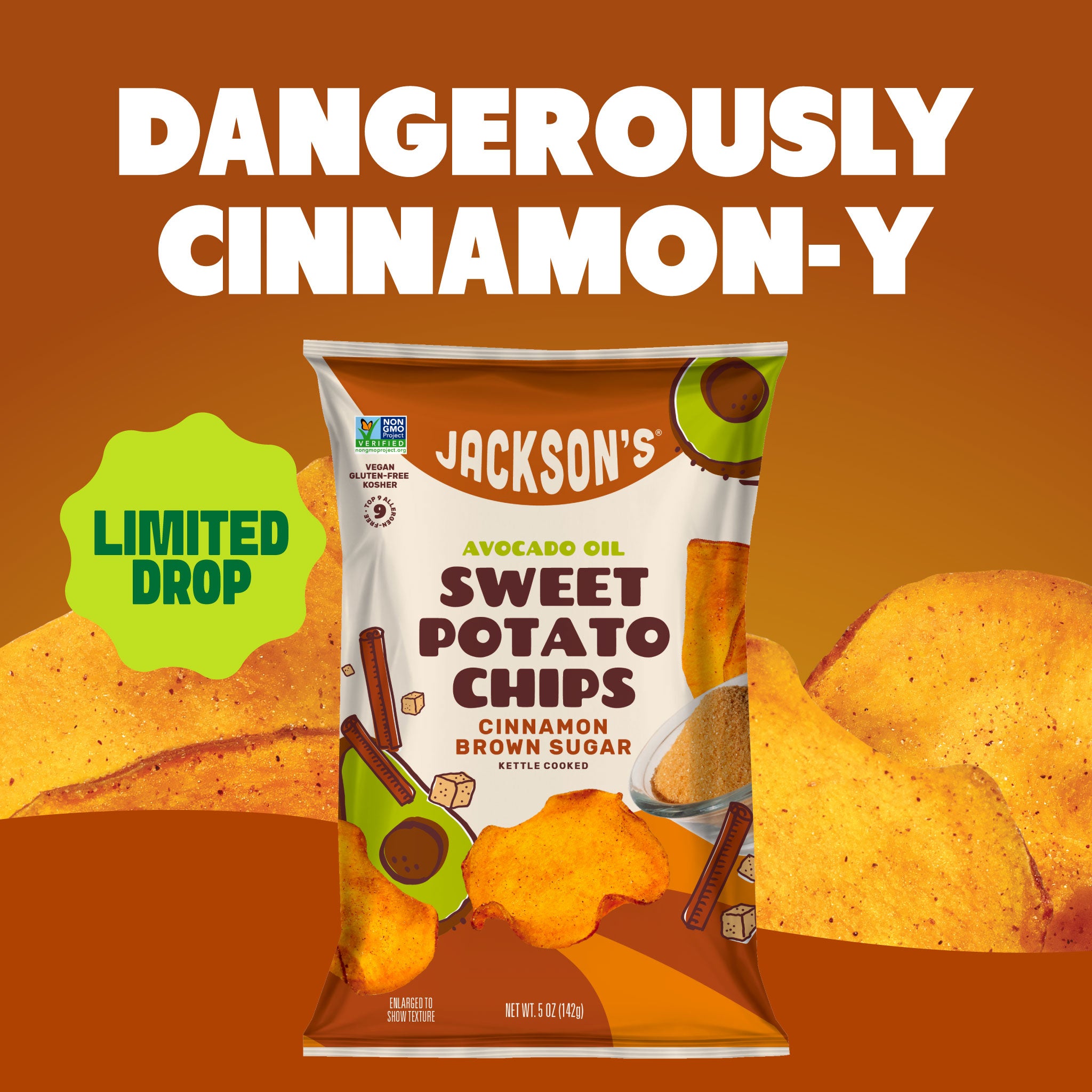 Cinnamon Brown Sugar Sweet Potato Chips in Avocado Oil 5oz (Pack of 8)