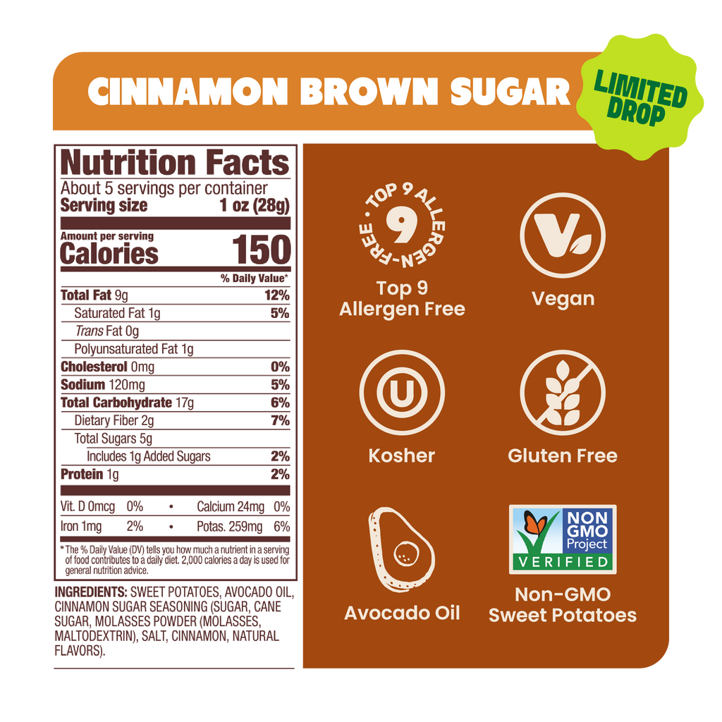 Jackson's Cinnamon Brown Sugar Sweet Potato Chips top 9 allergen free vegan gluten free