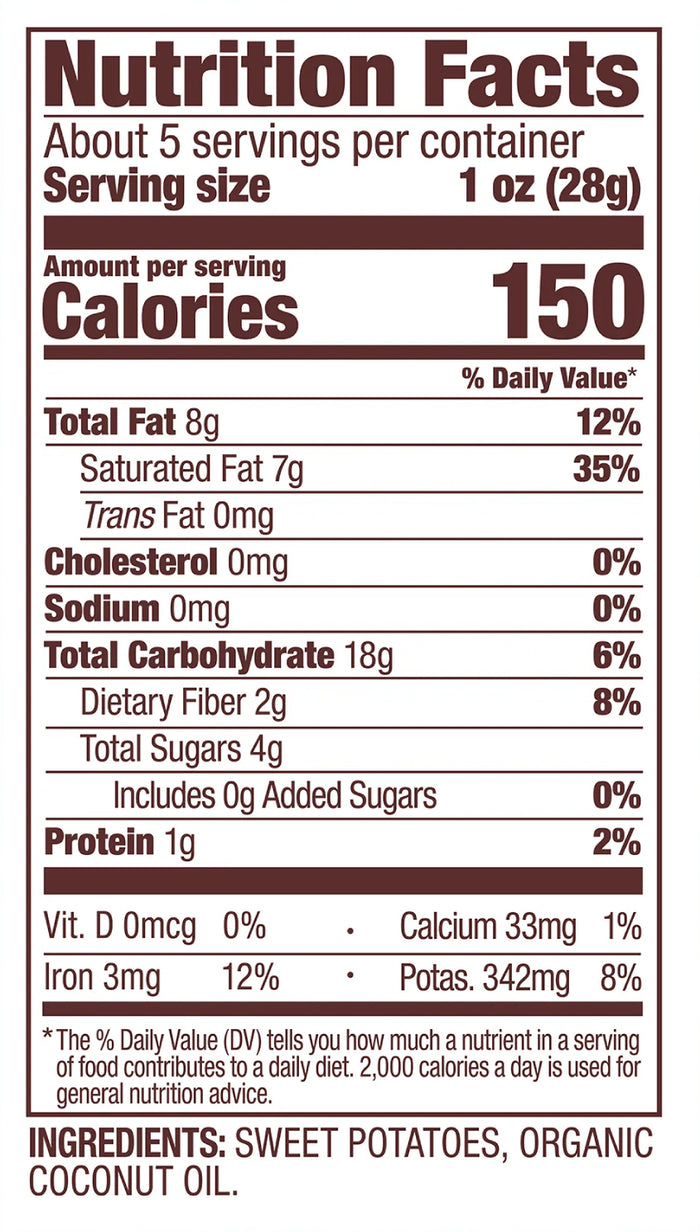 Jackson's Sweet Potato Chips nutrition label