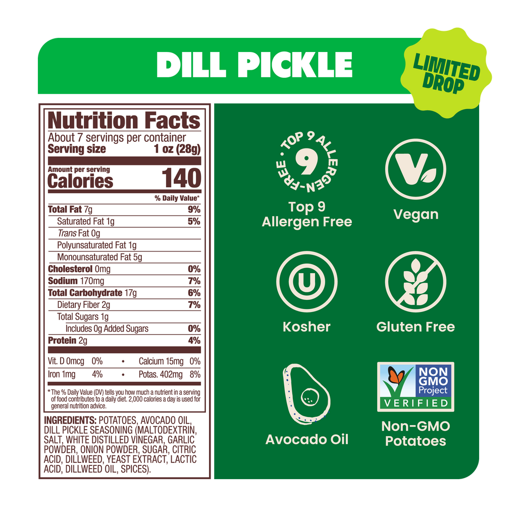 Dill Pickle Kettle Chips in Avocado Oil 7oz (Pack of 6)