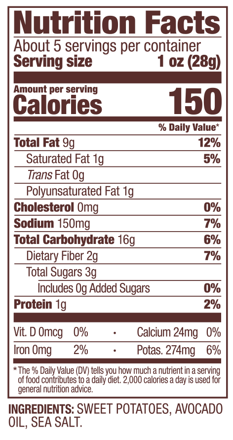 Wavy Jackson's Sweet Potato Chips nutrition label