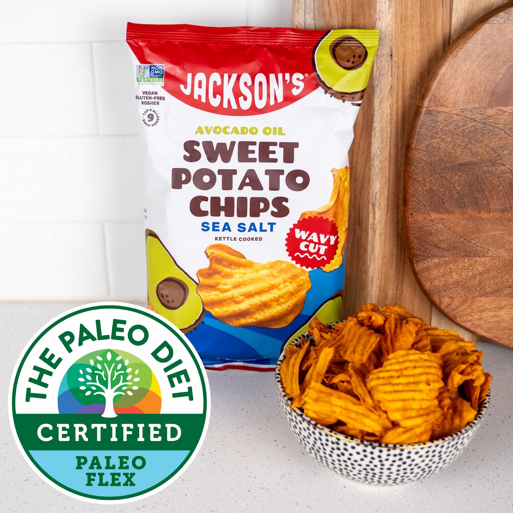 Jackson's Sweet Potato Chips are paleo, certified by the official Paleo certification organization, The Paleo Diet.