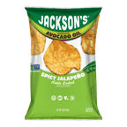 Jackson's Spicy Jalapeno Kettle Chips Cooked In Avocado Oil. Gluten Free, vegan, free from the top 9 allergens.