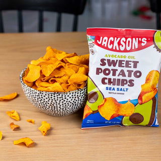 Dive into guilt-free snacking: Gluten-free, vegan Sweet Potato Chips cooked in premium avocado oil
