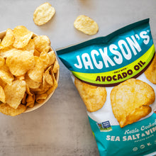 Load image into Gallery viewer, Jackson&#39;s Kettle Cooked sea salt and vinegar Chips cooked in avocado oil, gluten free, seed oil free, vegan.
