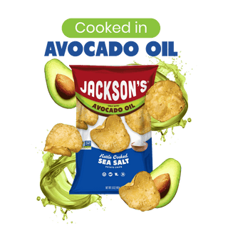 Cooked in avocado oil. Jackson’s Potato Chips. Jackson’s Honest Potato Chips in Sea Salt cooked Heroic in Avocado oil. 
