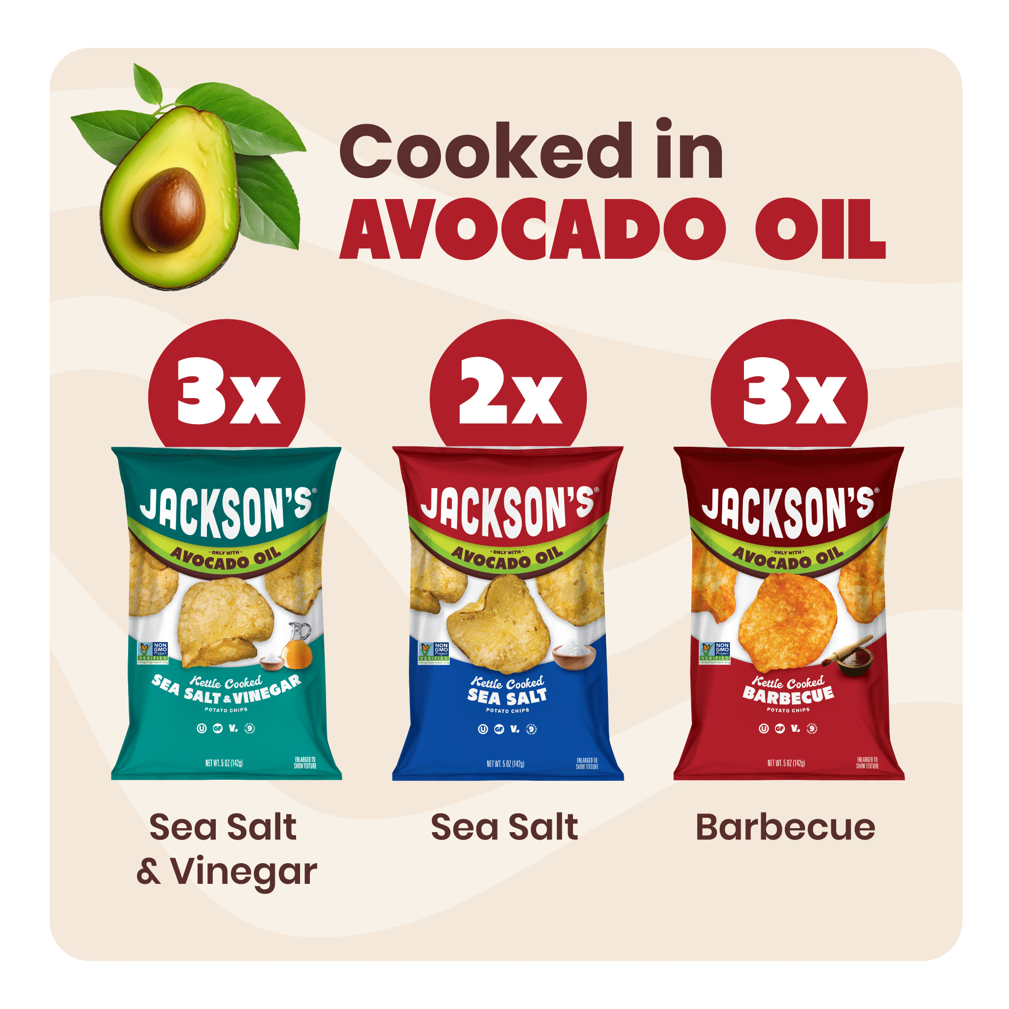 Variety Pack Kettle Chips in Avocado Oil 5oz (Pack of 8)
