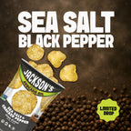 Limited Flavor Drop Jackson's Sea Salt & Cracked Pepper Kettle Chips cooked in avocado oil. Seed Oil Free Snacks. Sea salt pepper flavor chips.