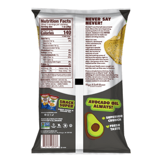 Jackson's Sea Salt & Cracked Pepper Kettle Chip Cooked in Avocado Oil. Back of the chip bag. Limited edition flavor.