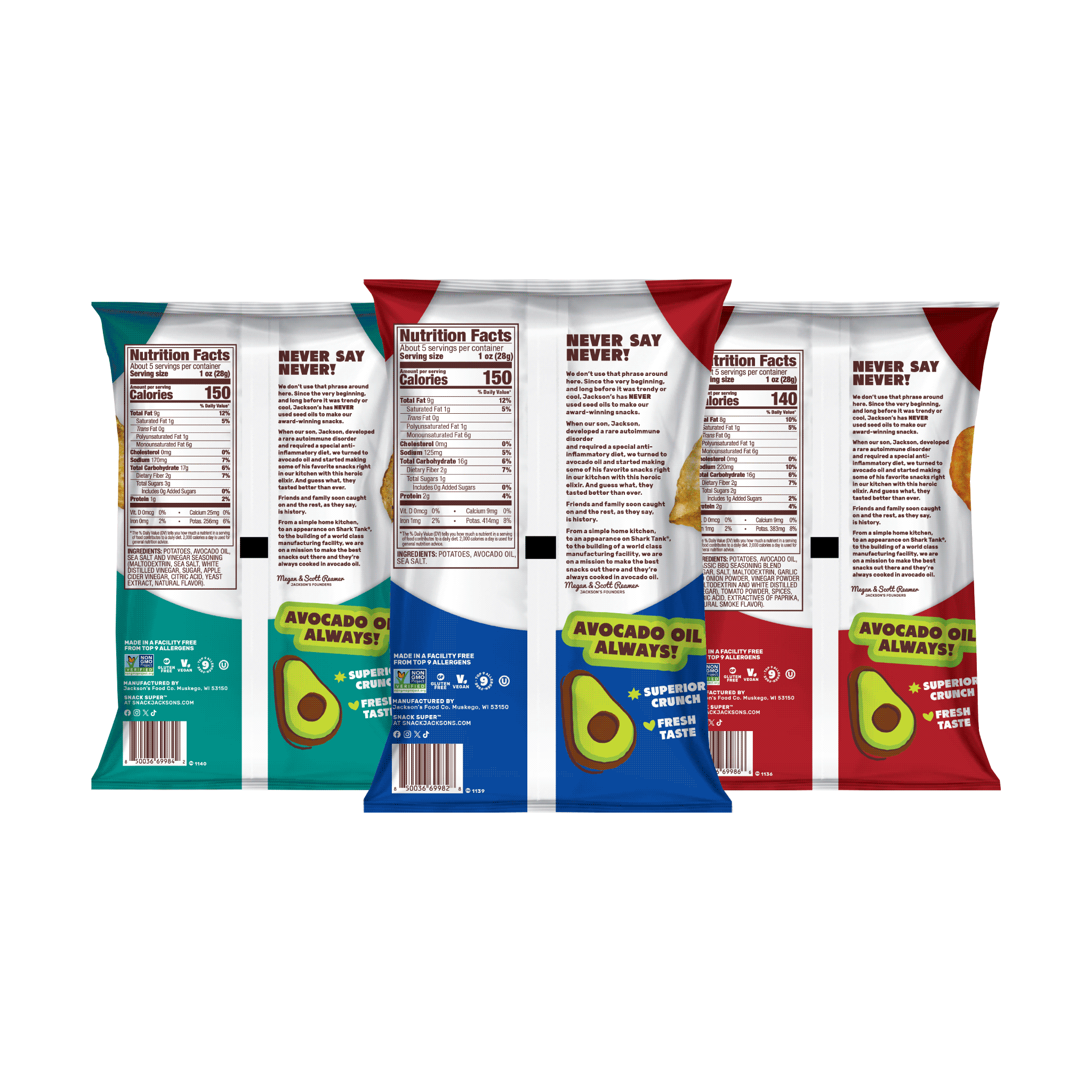 Variety Pack Kettle Chips in Avocado Oil 5oz (Pack of 8)