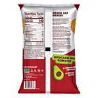 Barbecue Kettle Cooked Potato Chips cooked in avocado oil. Gluten free, non-gmo, crunchy potato chips, better-for-you snacking. Back of bag