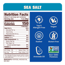 Load image into Gallery viewer, Jackson&#39;s Nutrition Label for Kettle Chips in Sea Salt Gluten-free, allergen friendly, seed-oil free, cooked in avocado oil.
