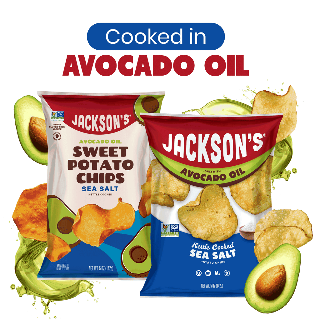 Jackson's Sweet Potato Chips and Kettle Chips in Sea Salt Variety Pack. Gluten-free, allergen friendly, seed-oil free, cooked in avocado oil.